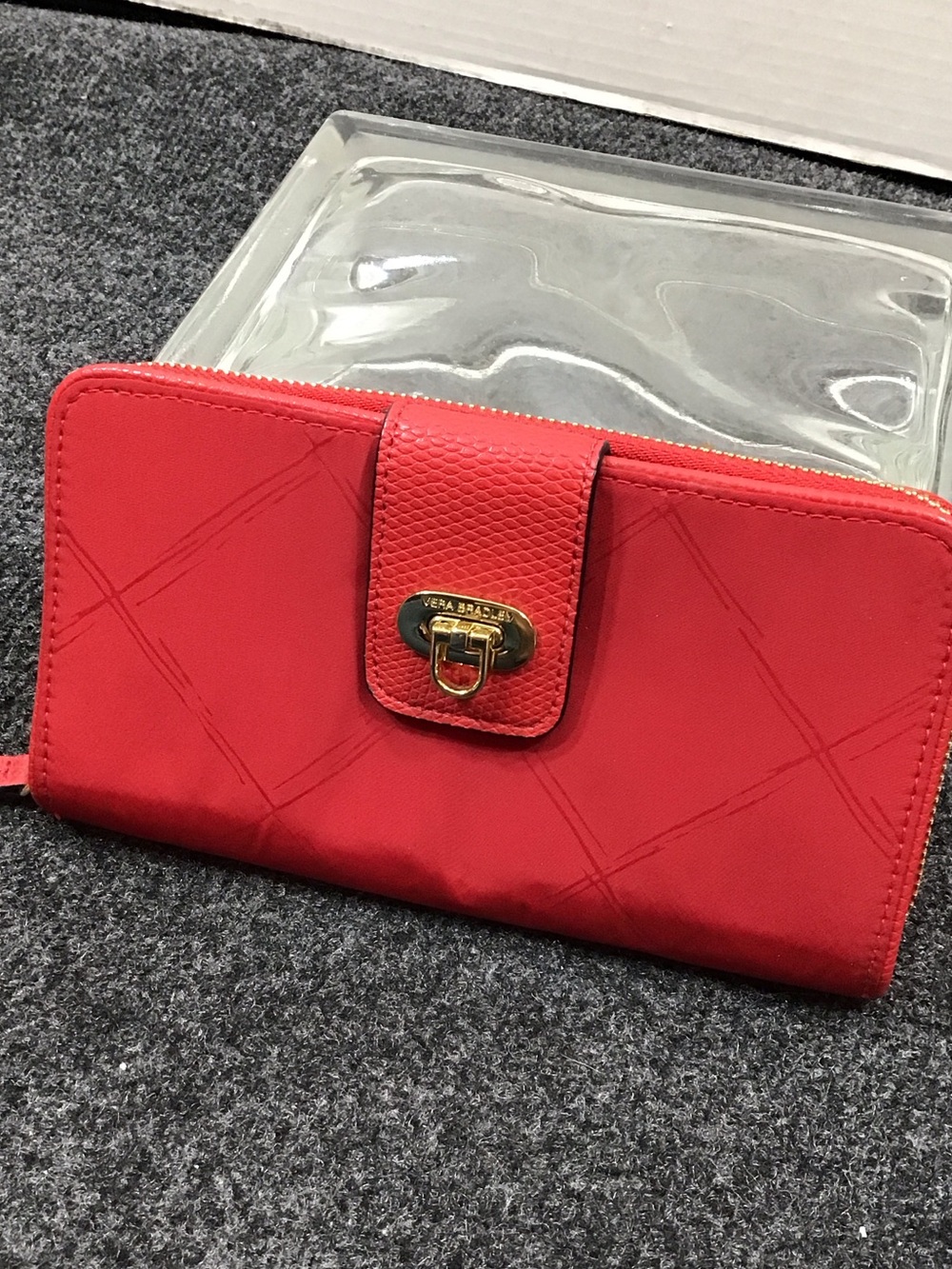 Vera Bradley Coral-Red Zip Wallet with Turn-Lock Tab